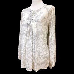 CAbi Boho Pintuck Pleated Front & Back Blouse Top